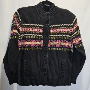 Y2K TIARA INTERNATIONAL Cabincore Fair Isle Button Up Cardigan Sweater Size M